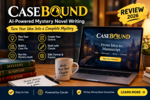 CaseBound Review 2026 – AI-powered mystery novel writing software featuring story planning, case file creation, mystery plot audits, chapter outlining, and AI-assisted manuscript drafting with Claude.